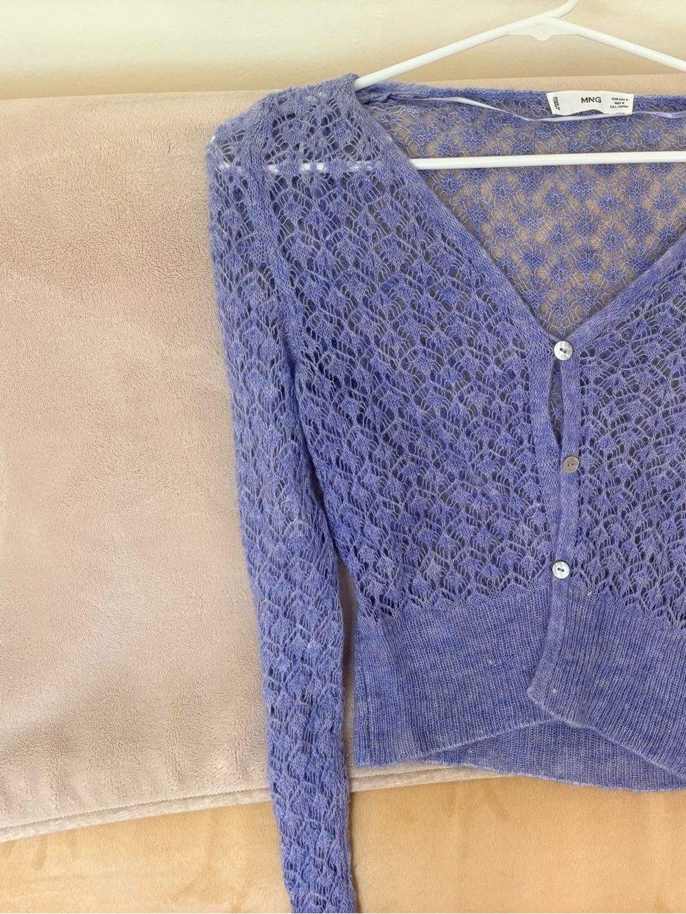 Mango Lilac Open-Knit V-Neck Cardigan